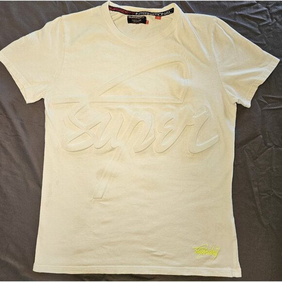 Superdry Men's T-Shirt Size XL Regular White Short sleeve Tee textured Logo - Picture 1 of 10